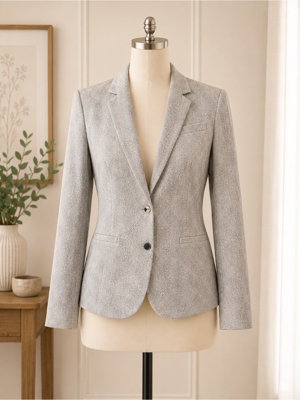 Calvin Klein Gray Printed Skirt Suit Set | Jacket 12 & Skirt 10 | Career Office